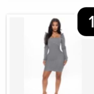 NWOT Fashion Nova size S Gray Ribbed Square Neck Bodycon Dress